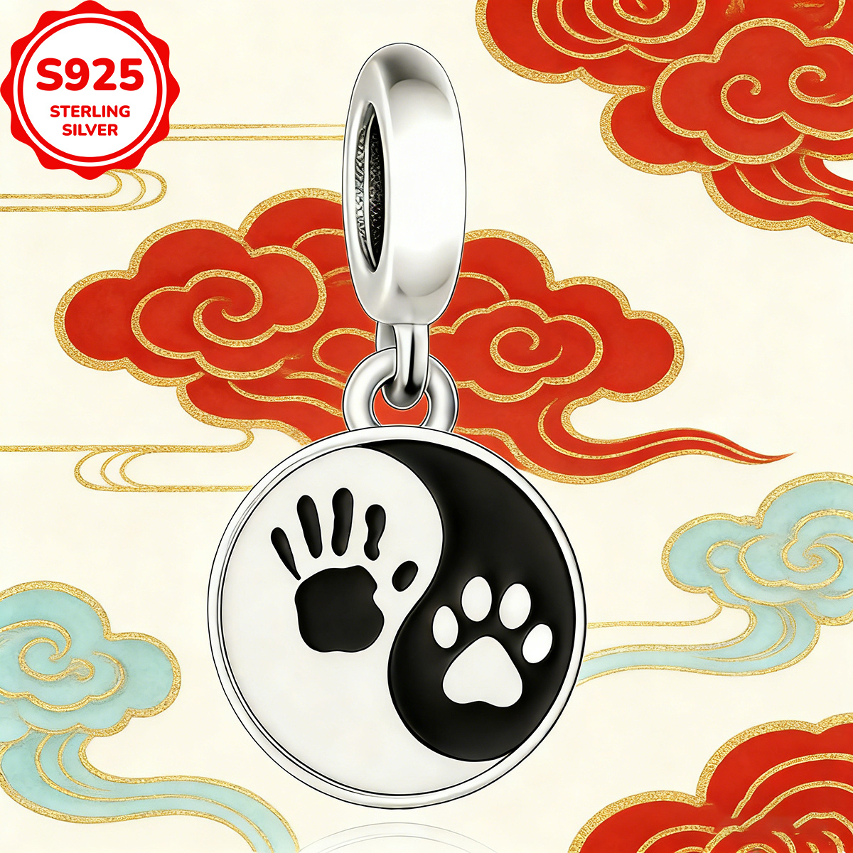 Creative Design Tai Chi Paw Print Pendant, 925 Sterling Silver